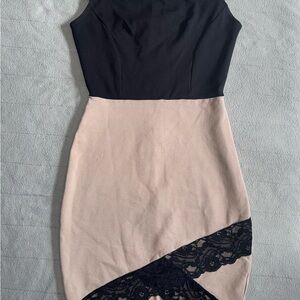 Fashion Nova Black and Tan Asymmetrical Dress